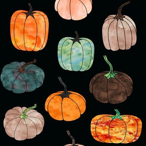 8" Watercolor Pumpkins // Black