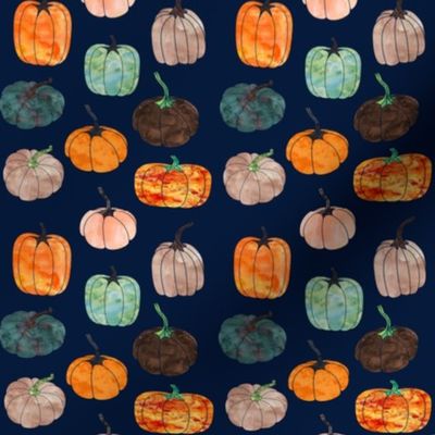 4" Watercolor Pumpkins // Navy