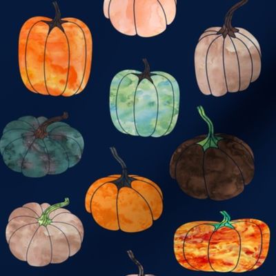 8" Watercolor Pumpkins // Navy
