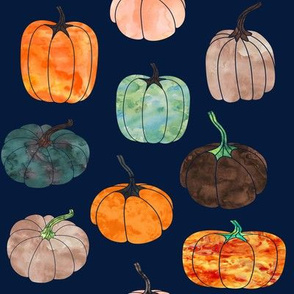 8" Watercolor Pumpkins // Navy