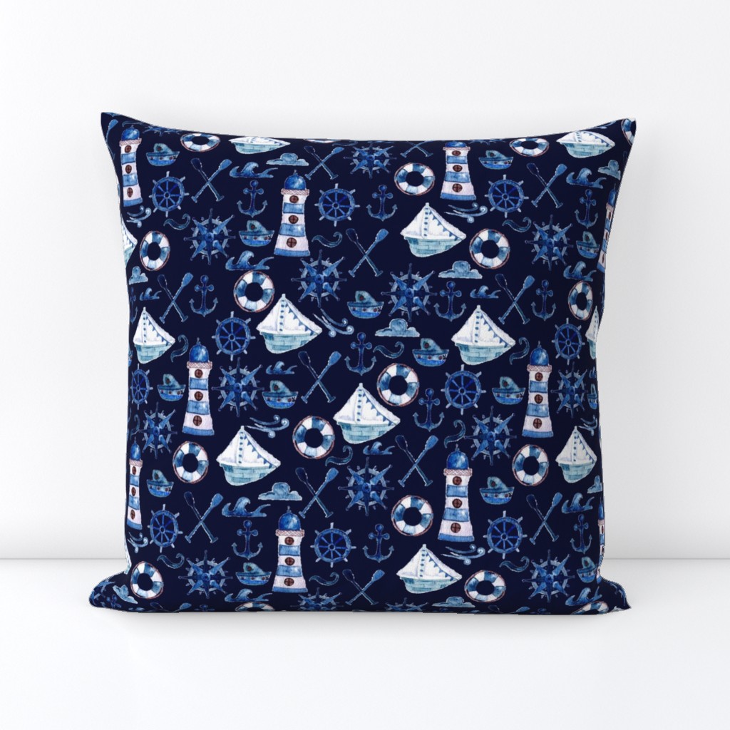 Watercolor Nautical Design - Navy