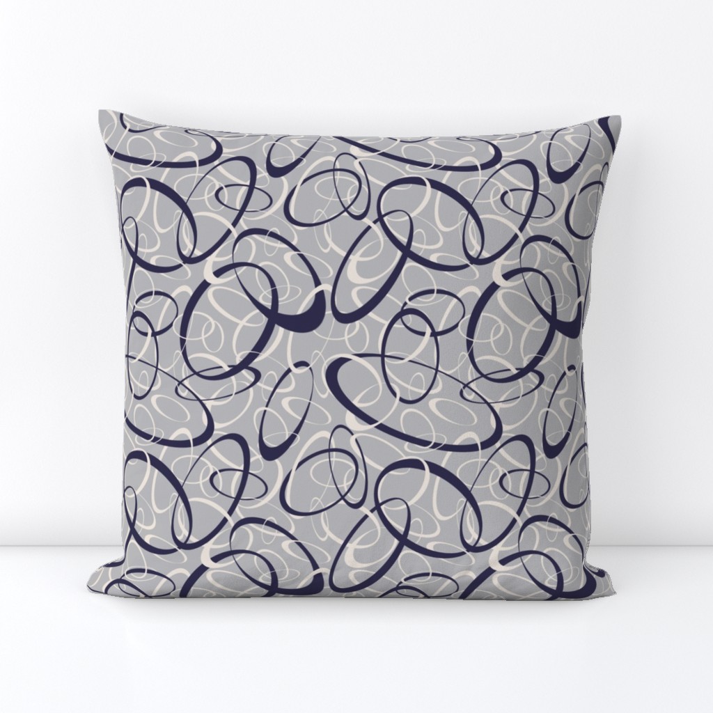 funky loops pattern - navy blue & white on gray