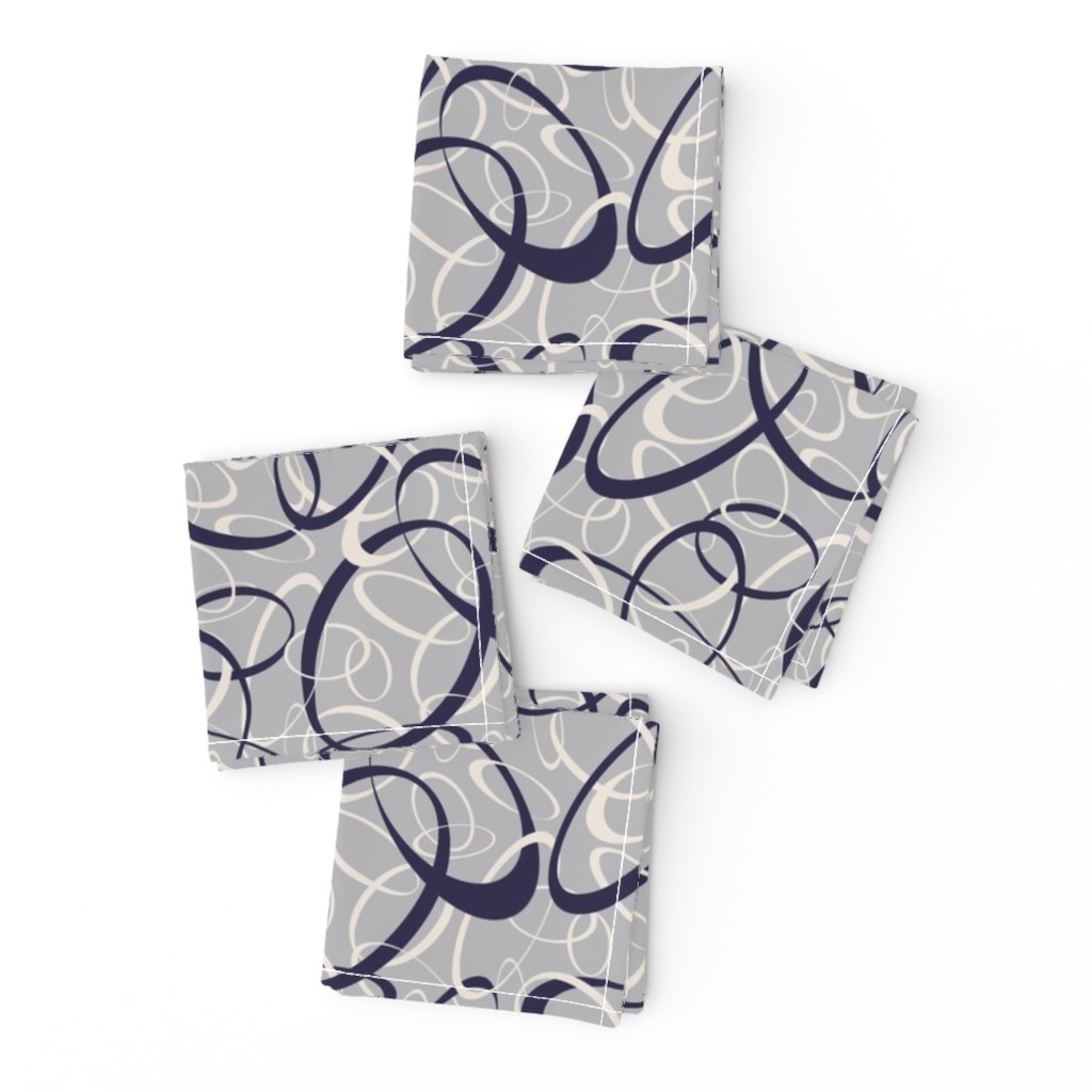 funky loops pattern - navy blue & white on gray