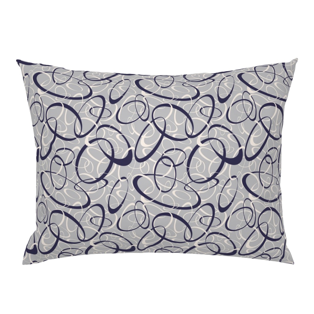 funky loops pattern - navy blue & white on gray