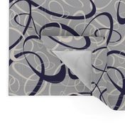 funky loops pattern - navy blue & white on gray