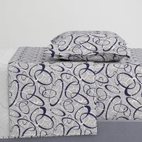 funky loops pattern - navy blue & white on gray