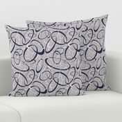 funky loops pattern - navy blue & white on gray