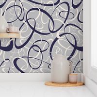 funky loops pattern - navy blue & white on gray