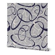 funky loops pattern - navy blue & white on gray