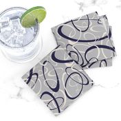 funky loops pattern - navy blue & white on gray