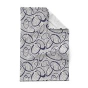 funky loops pattern - navy blue & white on gray