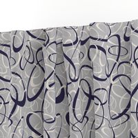 funky loops pattern - navy blue & white on gray