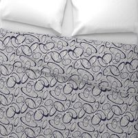 funky loops pattern - navy blue & white on gray