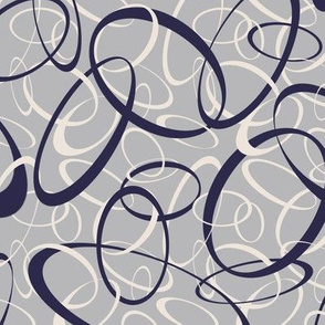 funky loops pattern - navy blue & white on gray