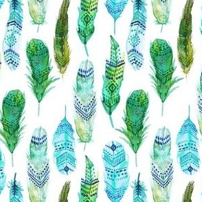 Teal and Green Watercolor Feathers 