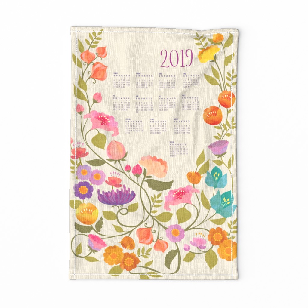 Enchanted Garden 2019 Calendar Tea Towel {Linen}