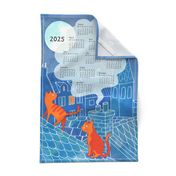 Cats city rooftop tea towel calendar 2024