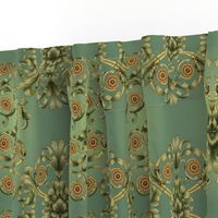 European Scroll Design Damask Sage and Brown 