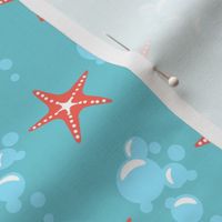 Starfish and Bubbles on Teal Water
