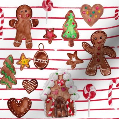 8" Gingerbread Christmas // Red and White Stripes