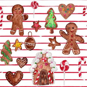 8" Gingerbread Christmas // Red and White Stripes