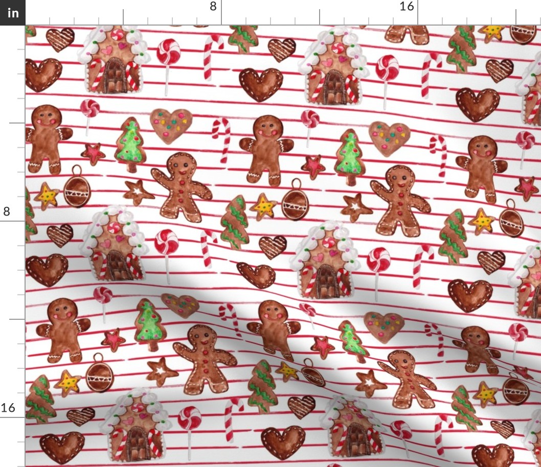 8" Gingerbread Christmas // Red and White Stripes