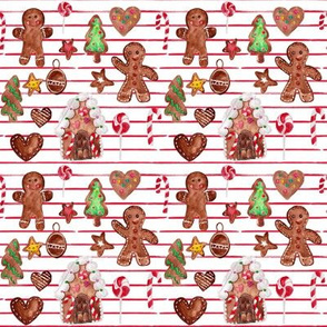 4" Gingerbread Christmas // Red and White Stripes