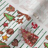 4" Gingerbread Christmas Green and White Stripes