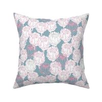 Protea Block Print French Blue and Pink-01