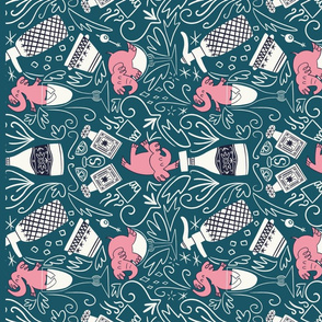 Pink elephants tea towel