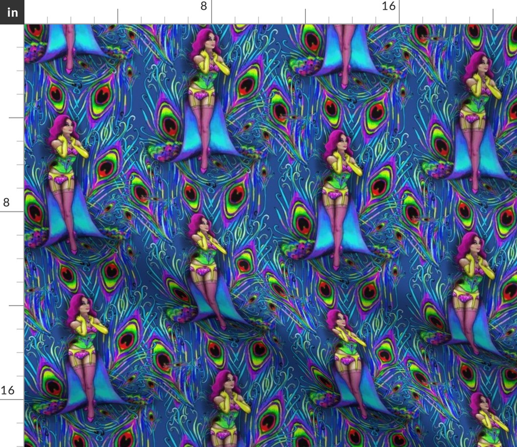 Peacock Burlesque Queen Fabric Spoonflower