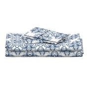 Damask Navy Blue 1920 Pattern on White