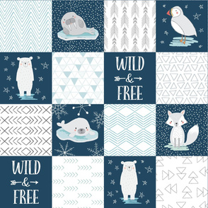 North Pole Wholecloth Cheater Quilt, Polar Bear, Walrus, Arctic Fox, Seal, Puffin, Wild and Free 
