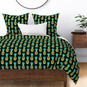 (large scale) pineapples - teal and yellow on black 