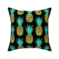 (large scale) pineapples - teal and yellow on black 