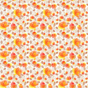Orange Flowers and Dotted Swirls Brown