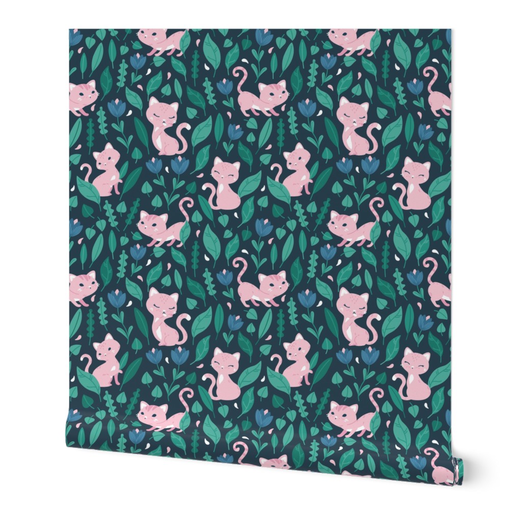 Oh Hello Cats - dark green navy pink