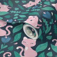 Oh Hello Cats - dark green navy pink