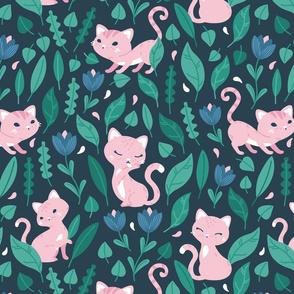 Oh Hello Cats - dark green navy pink