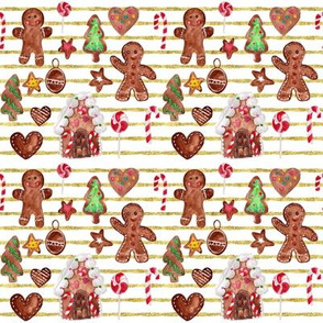 4" Gingerbread Christmas // Gold and White Stripes