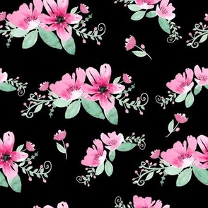 Fushia and Jade - Floral clusters- black