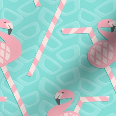 Flamingo Straws on Ice