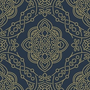 Fancy That - Ornate Filigree Tile in Navy and Taupe