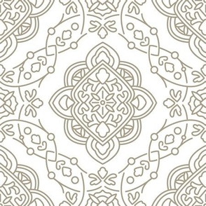 Fancy That - Ornate Filigree Tile in White and Taupe