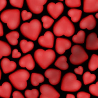 red pebble hearts on black