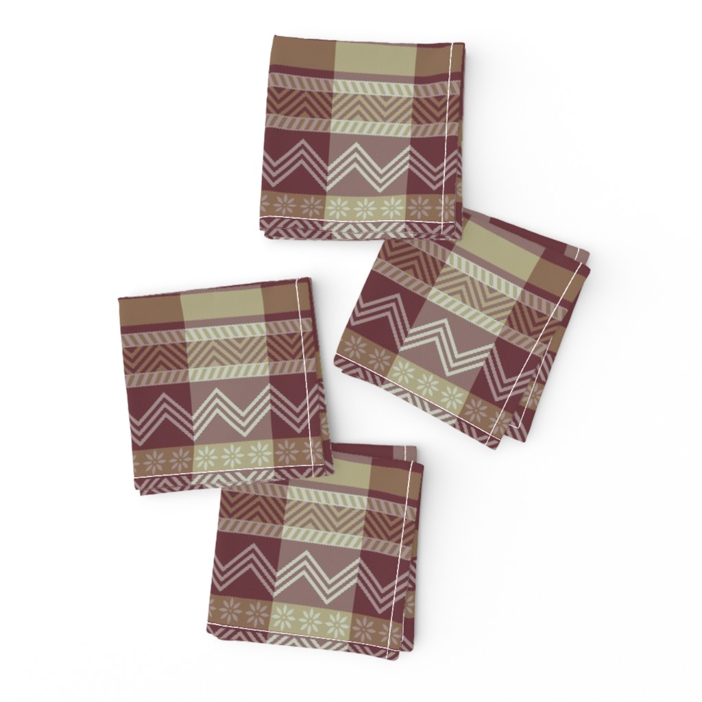 Ornamental zigzag stripe -  stripe - herringbone pattern - burgundy, cream and tan