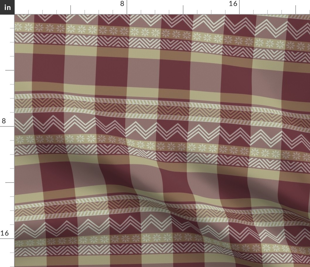 Ornamental zigzag stripe -  stripe - herringbone pattern - burgundy, cream and tan