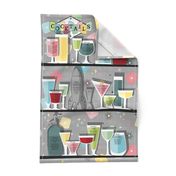 Retro Atomic Cocktails Tea Towel with Recipes ~ Grey Pastel