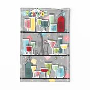 Retro Atomic Cocktails Tea Towel with Recipes ~ Grey Pastel