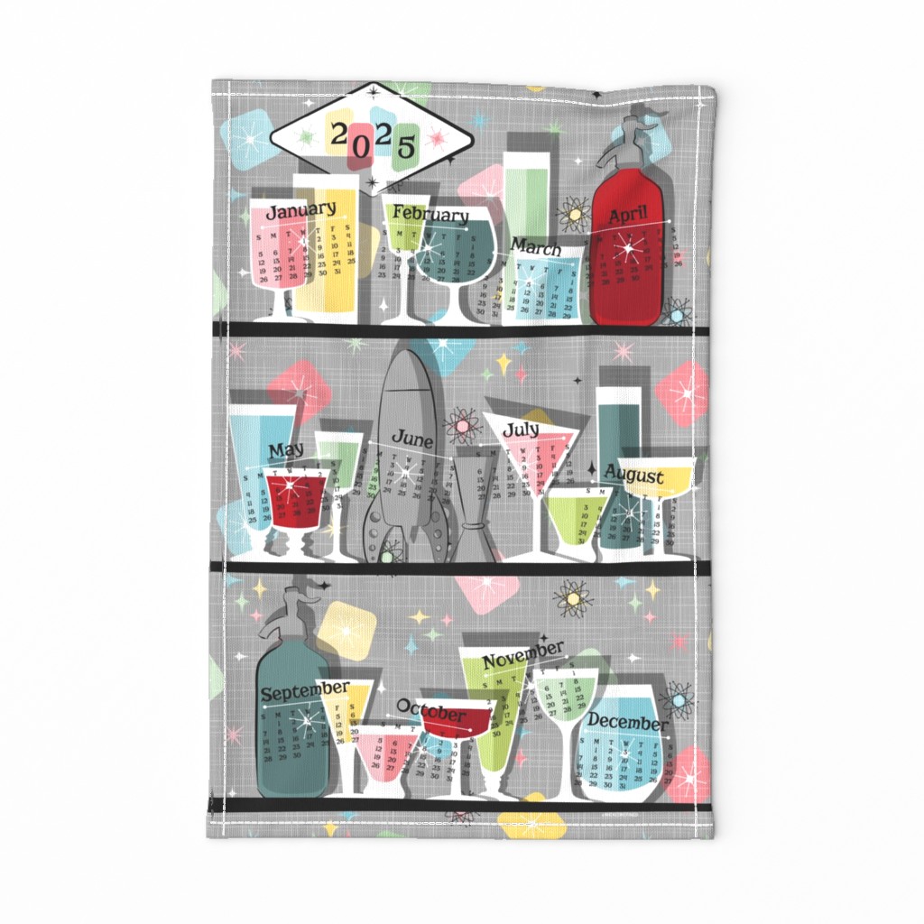 Retro Atomic Cocktails Tea Towel 2024 Calendar 